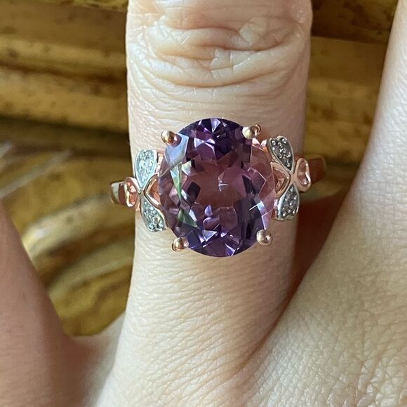 Natural Rose de France Amethyst Sterling Silver Ring - Picture 1 of 9